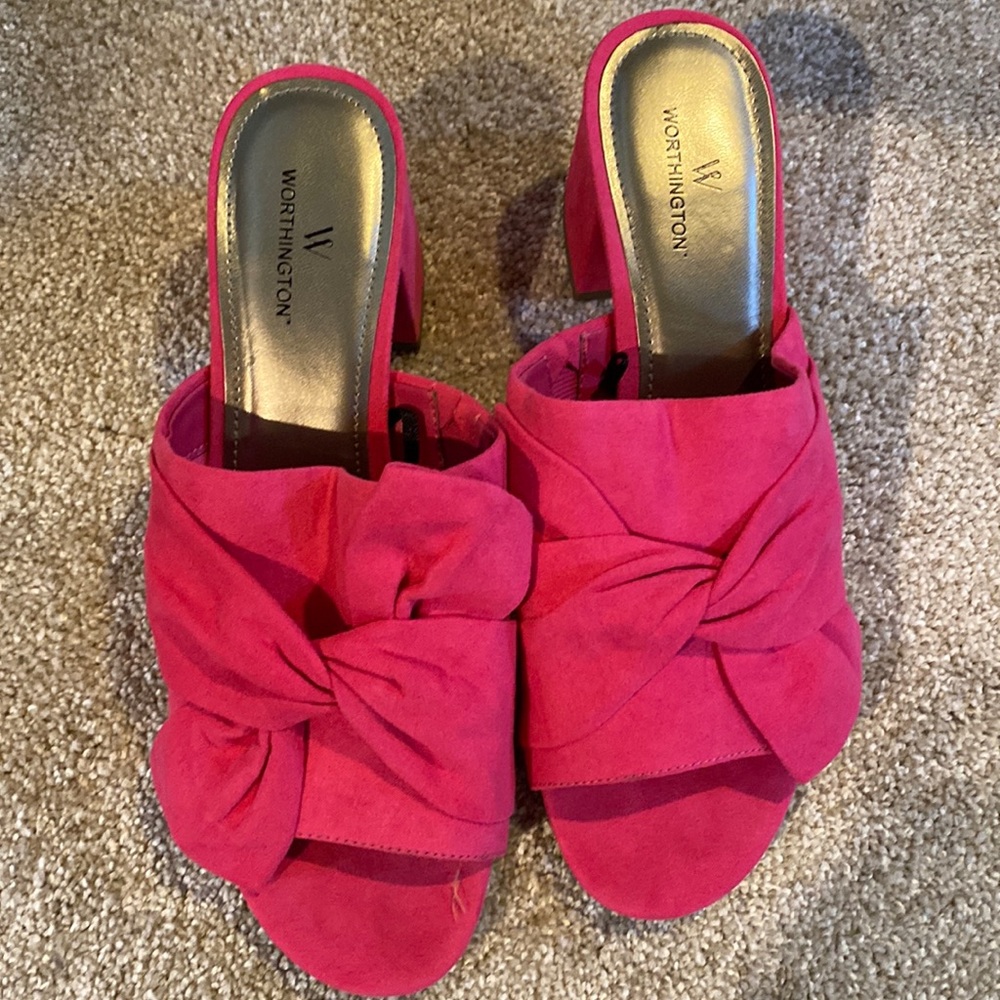 Worthington Hot Pink Knotted Open-Toe Block Heel Sandals